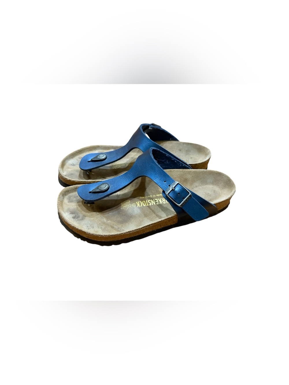 Birkenstock Women’s Gizeh Sandals Size 38/US 7 Metallic Blue Straps